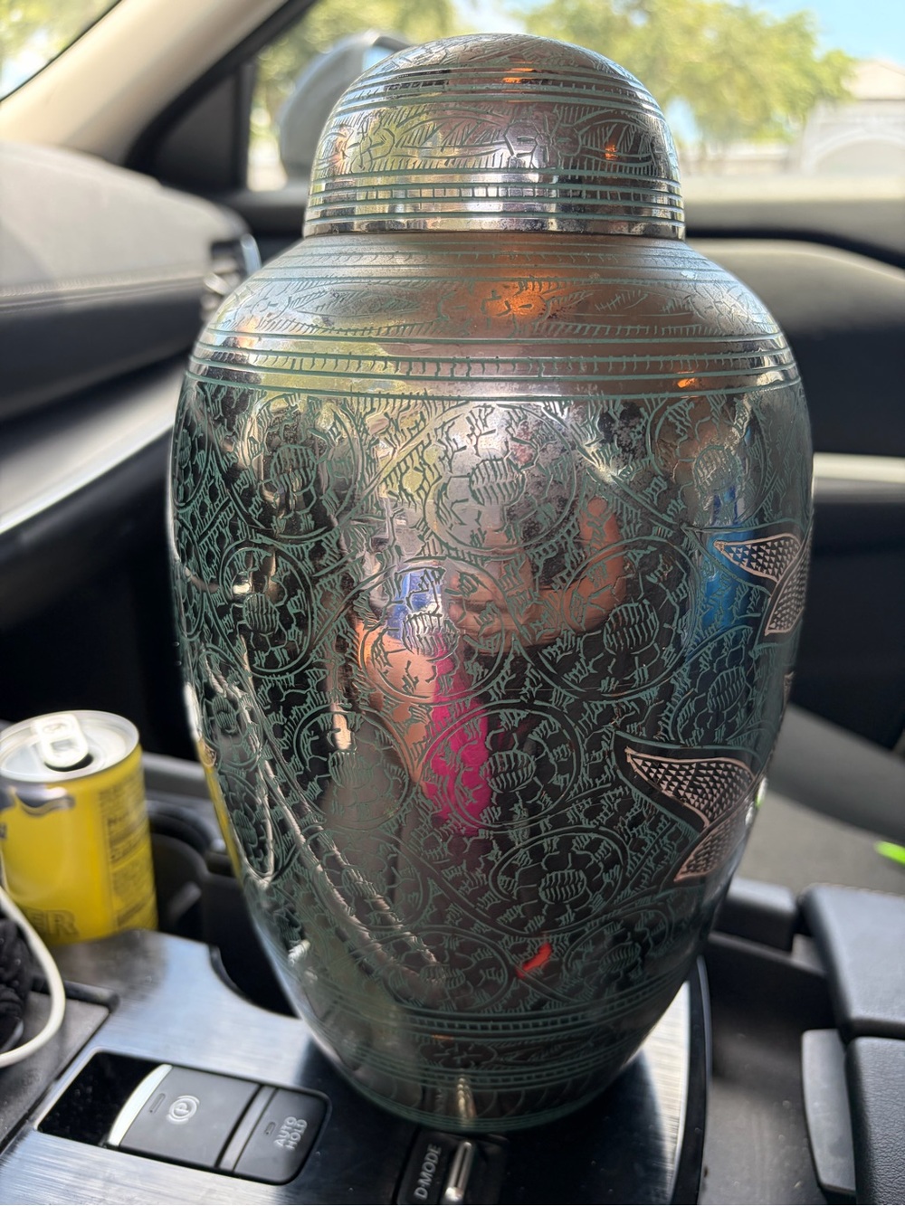 Decorative Metallic Green Engraved Urn - Brand